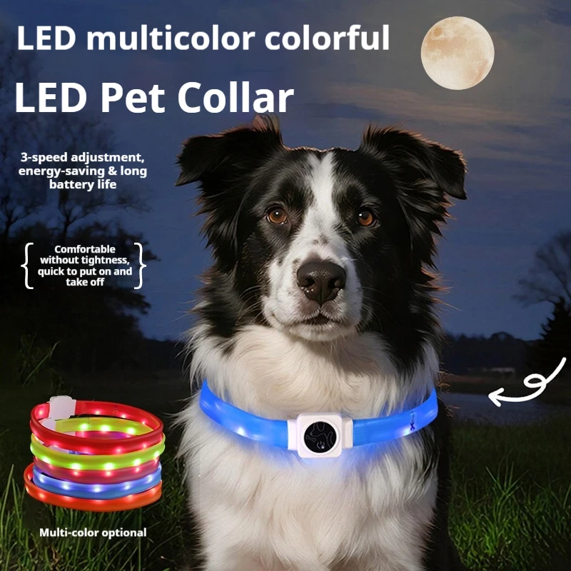 USB Type-C Rechargeable LED Silicone Pet Collar Cuttable Luminous Dog Cat Collar 3 Flash Modes Waterproof Night Walking Anti-Los