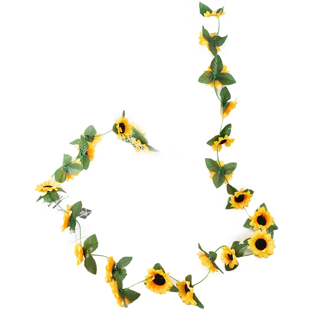 Sunflower Garland for Decoration Imitation Silk Material Bountiful Length and Sunflowers Vibrant Yellow and Green Colors