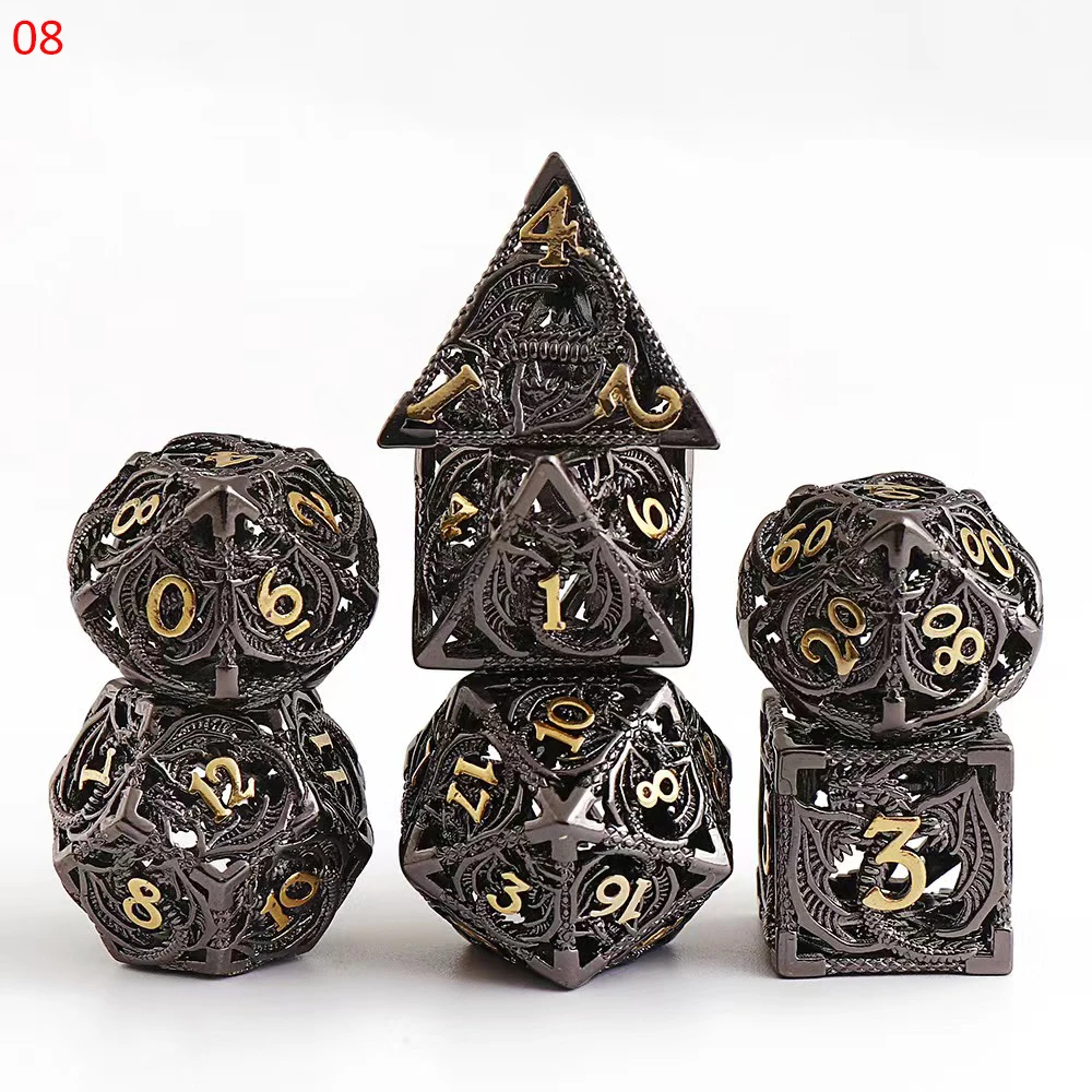 7 pz/set dadi in metallo ottone cavo aggiornato dadi poliedrici D & D utilizzati per Dungeon e Dragon Pathfinder gioco di ruolo (RPG)/MTG