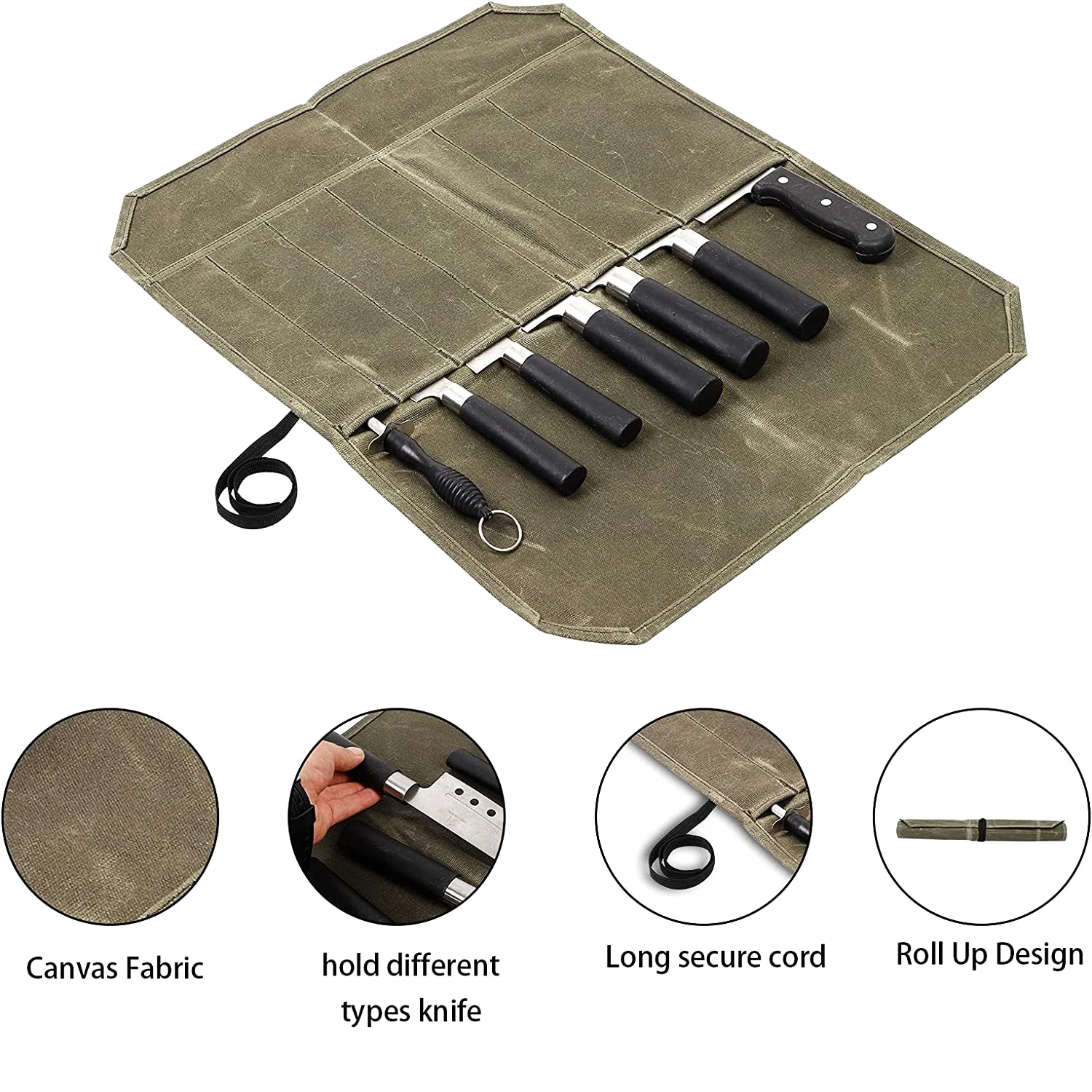 Chef Knife Bag Kitchen Roll Bag Heavy Duty Canvas Waxed Canvas Portable Durable Waterproof Knife Storage Camping BBQ