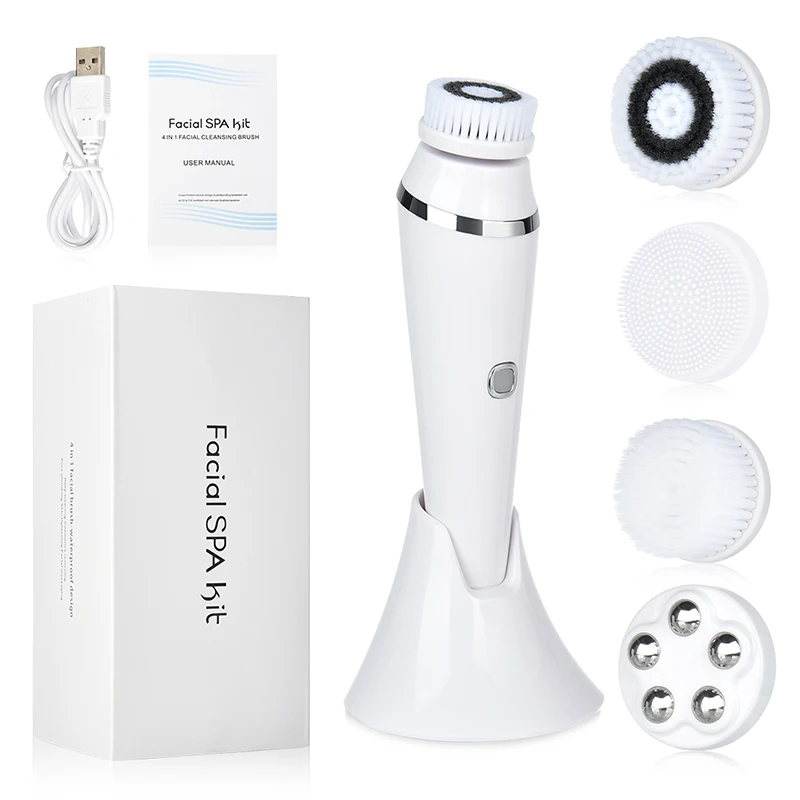 

Electric Facial Cleansing Brush with 4 Heads Waterproof Wireless Face Washing Brush For Massage Exfoliate Spot Cleaner Skin Care