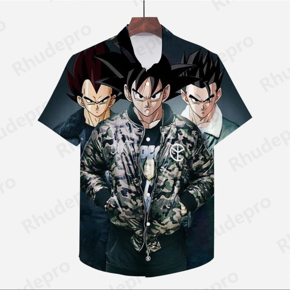 Anime de Dragon Ball Z masculino camisa extragrande, Goku, Super Saiya, Vegeta, viagem à beira-mar, manga curta, legal, alta qualidade, verão