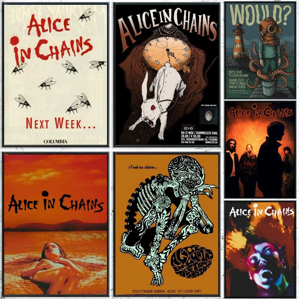 Retro Music Alice In Chains Poster Perfect Sticker Self Adhesive for Office Home Theater Wall Art Decor Fancy Gift