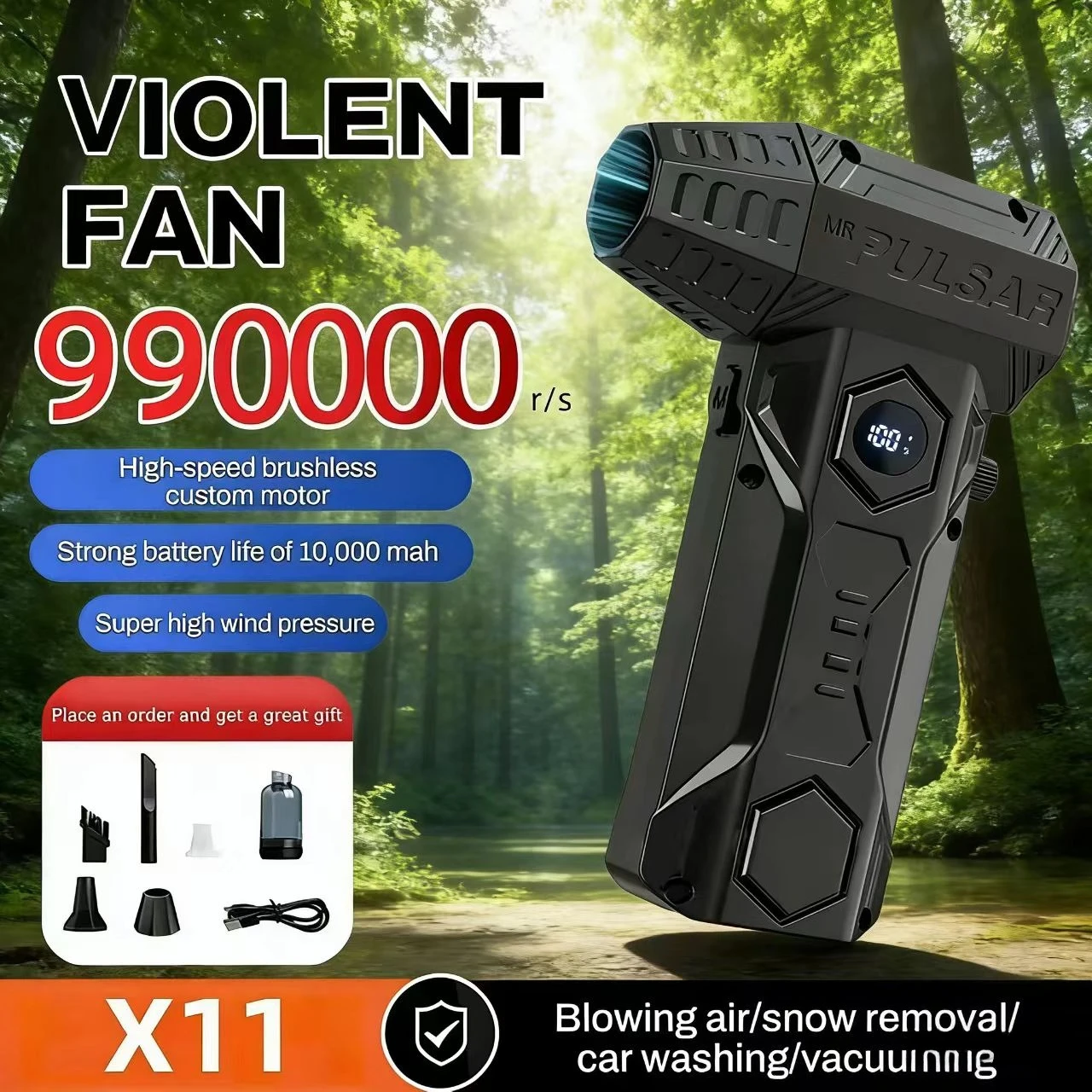 

Турбоструйный вентилятор 990000 об/мин X11Pro MAX Мощный воздуходувка Бесщеточный двигатель Турбовентилятор НОВЫЙ 75 м/с 10000 мАч Silny Breeze НОВЫЙ