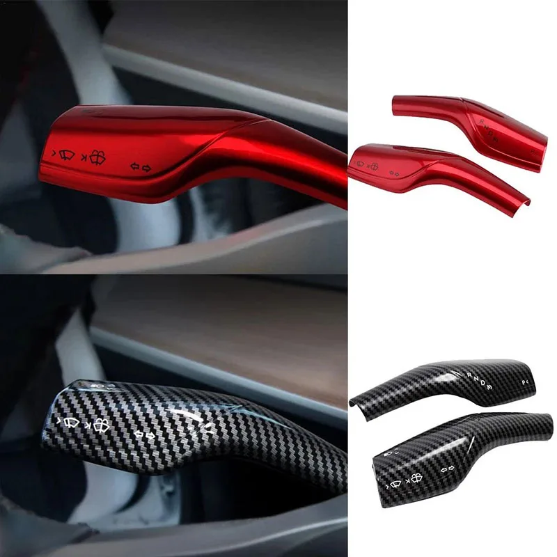 Car Column Carbon Fiber Shift Knob Cover Steering Wheel Shift Protection Cover For Tesla Model 3 2019-2022 Model Y 2019-2023