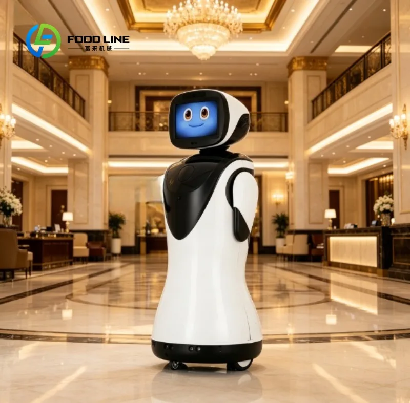 Custom Smart Welcome Robot with Delivery Tray Touch Display Reception Robot for Hotels, Guest Guidance & Customer Support
