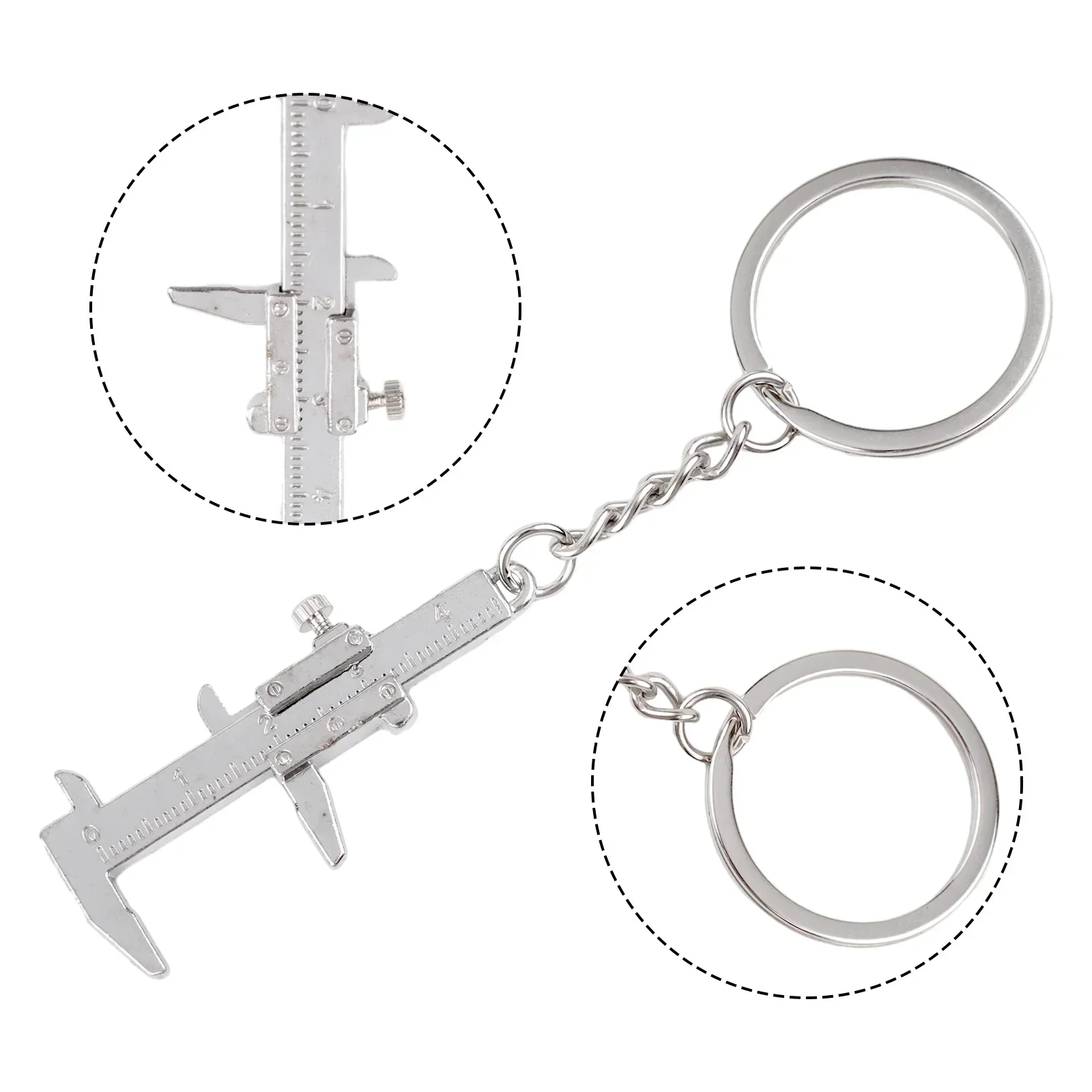 1pc Portable Zinc Alloy Mini Vernier Caliper Keychain Household Supplies Silver/Retro Color/Straightedge 107mmx30mm