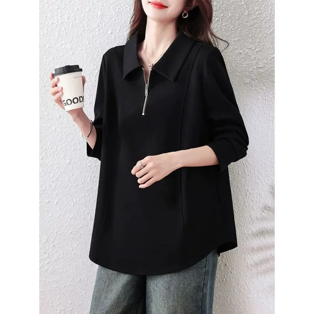 Women's Plus Size Polo Collar Half-Zip Sweatshirt Loose Casual Autumn Winter Top