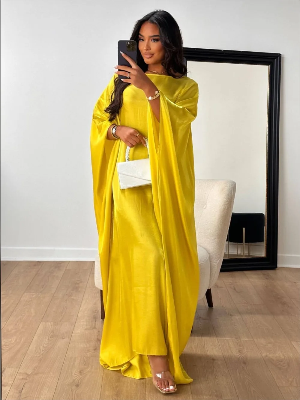

Eid Sliky Bat Sleeve Dress Women Muslim Ramadan Party Abaya Party Long Dress Morocco Kaftan Vestidos Dubai Robe Jalabiya 2025