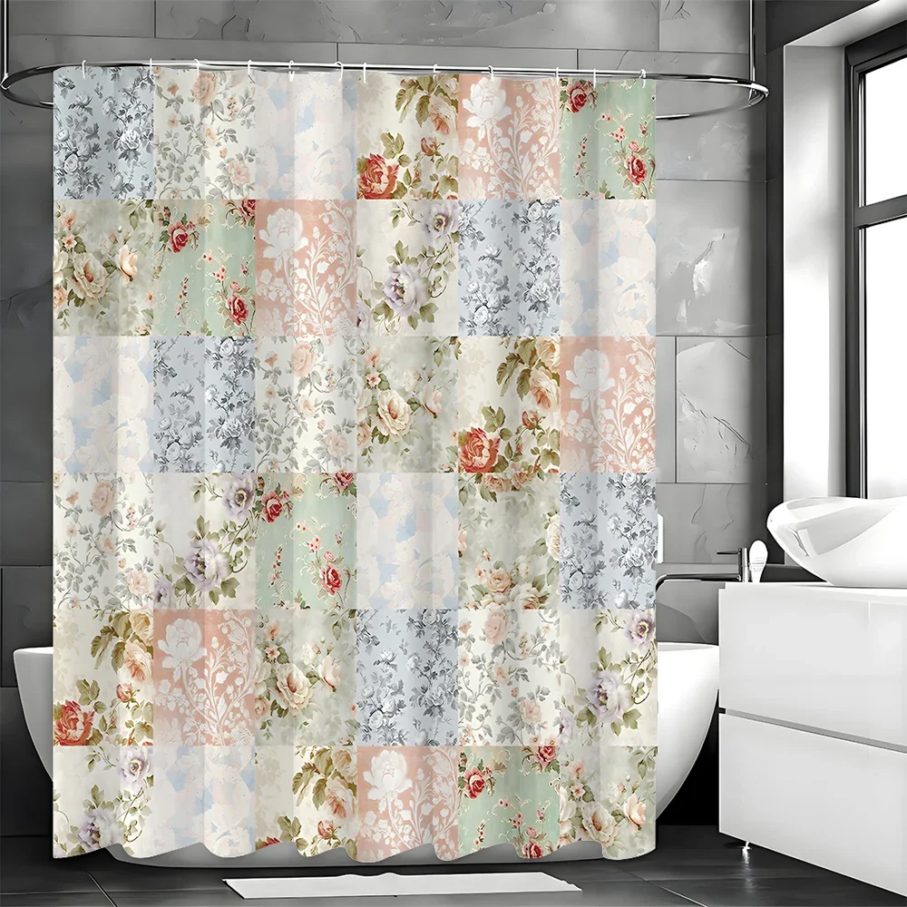 Bohemian Shower Curtain with Hooks Medieval Floral Vintage Shower Curtain for Bohemian Style Floral Bathroom Decor Waterproof Fa