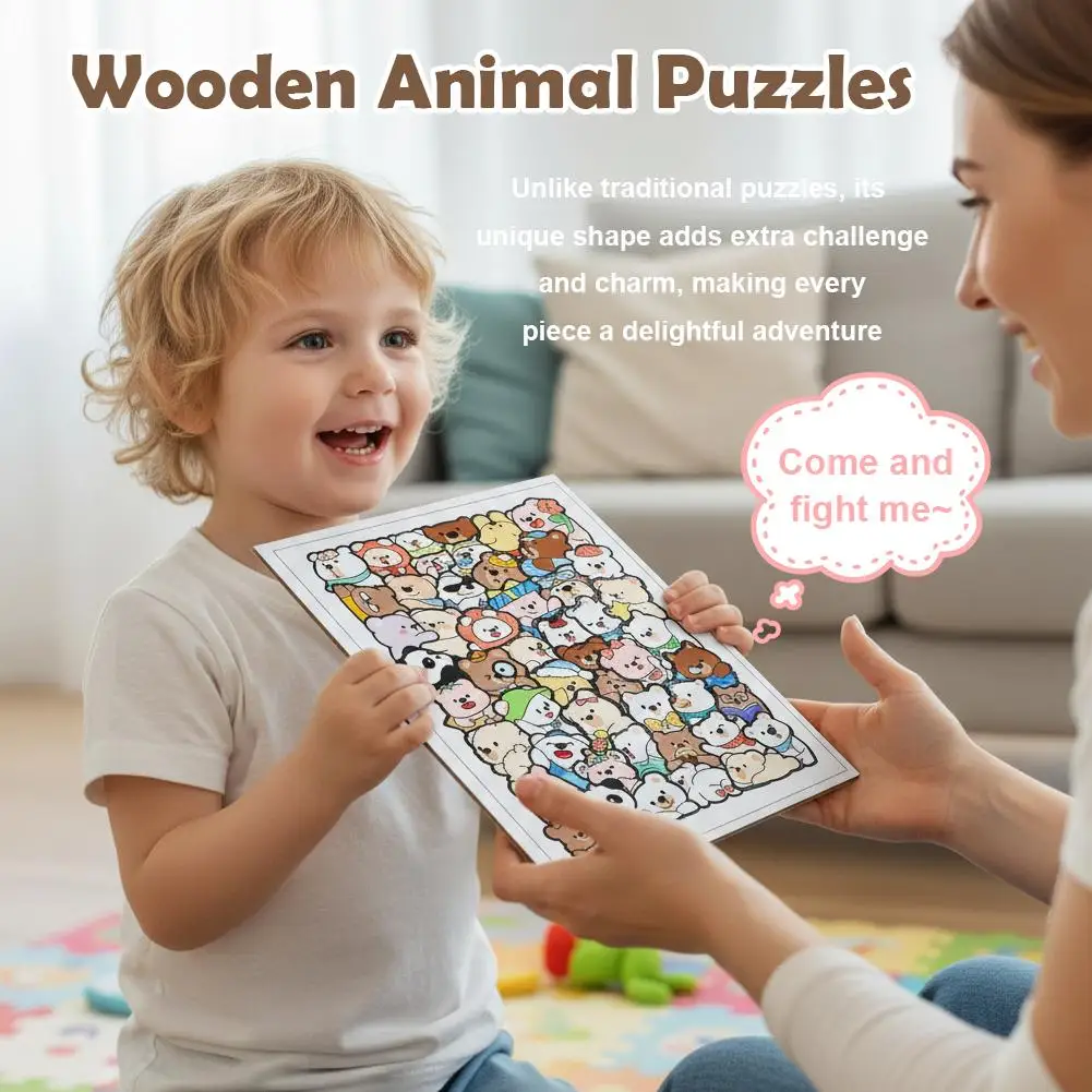 Animal Wooden Puzzle Jigsaw Stacking Toys Dinosaur Cats Bear Educational Puzzle for Kid Boys Girls Gifts Early Education Toys