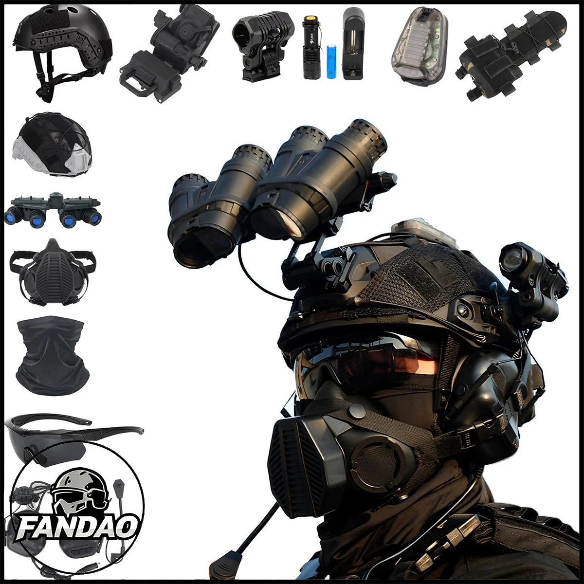 Tactical Fast Helmet Set with Adjustable Airsoft Helmet Headphones Face Mask and NVG Model for Outdoor Sports Paintball CS Game