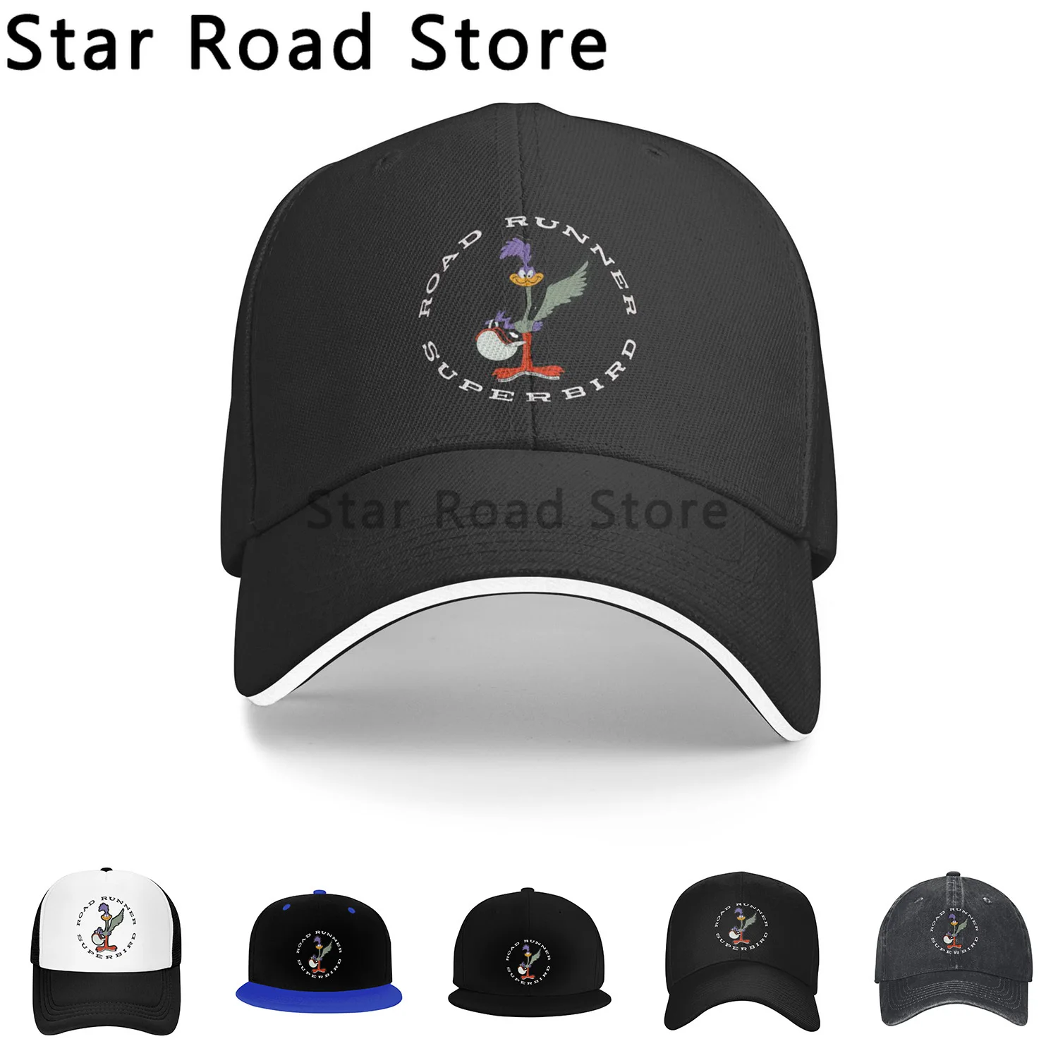 SUPERBIRD ROAD RUNNER Logo Baseball Cap for Men Women Distressed Denim Sun Cap Cartoon Outdoor Running Caps Hat for Unisex