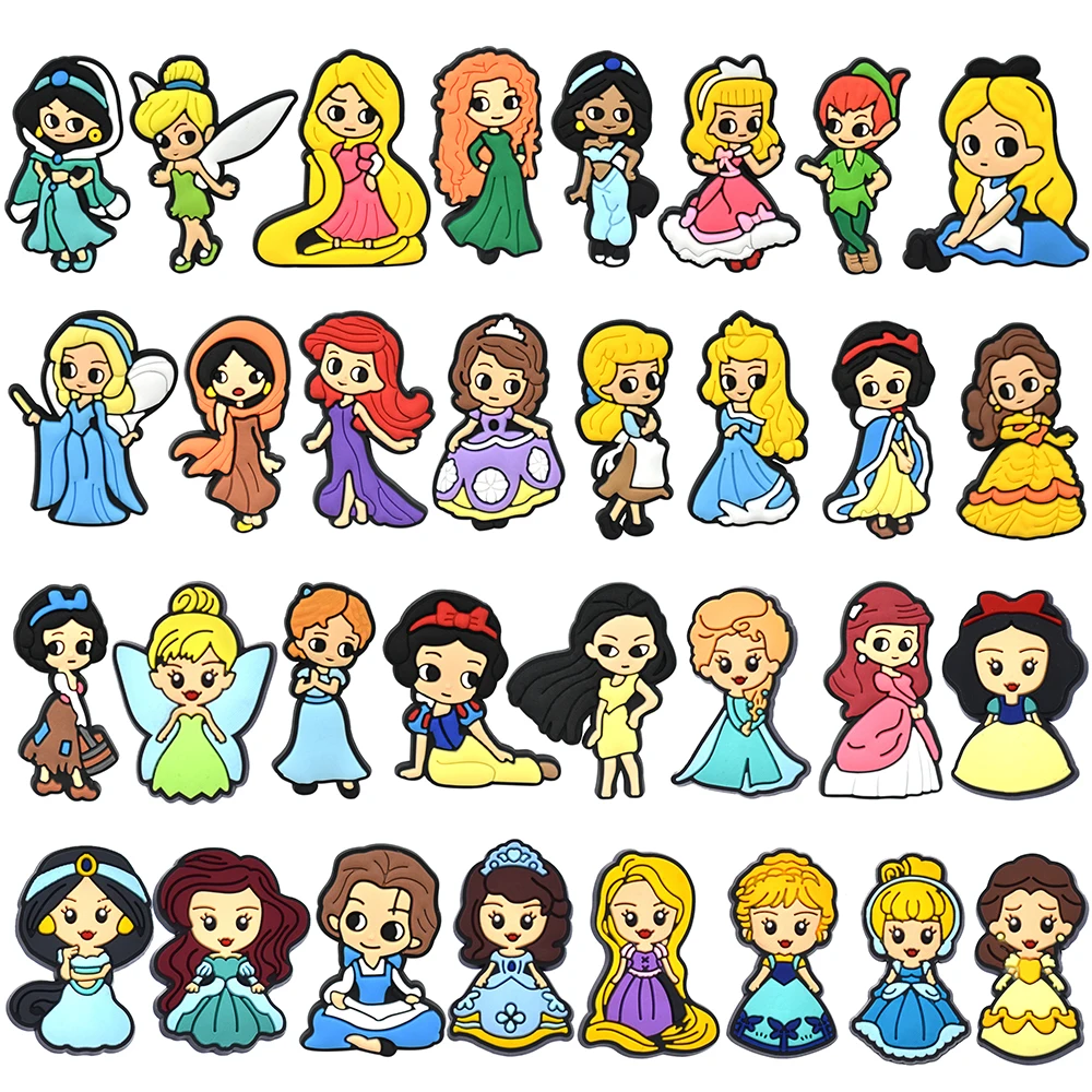 

10-100pcs Hot Toys Disney Princess Shoe Charms Shoes Decoration Accessories Slides Sandal Clog Garden Shoe Buckle For Kids Gifts