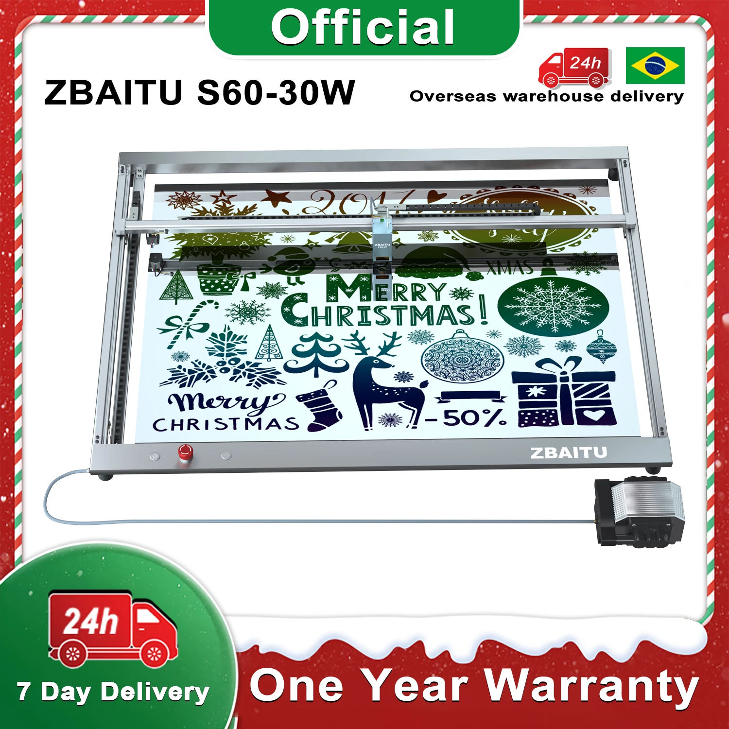 ZBAITU 30W Laser Engraver, 80*60CM Engraving Cutting Size, 20W Laser Power CNC Woodwork Tool with Air Pump