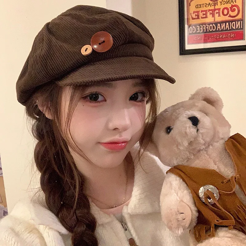 Corduroy Beret Hat for Women Winter Warm Casual Artist Newsboy Cap Solid Style Accessory Product