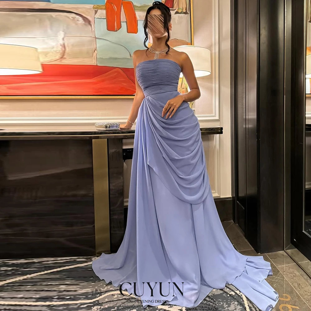 

CUYUN Summer Chiffon Women Evening Dresses Strapless Customized Pleated Formal Dress Elegant Party Dress for Special Occasion