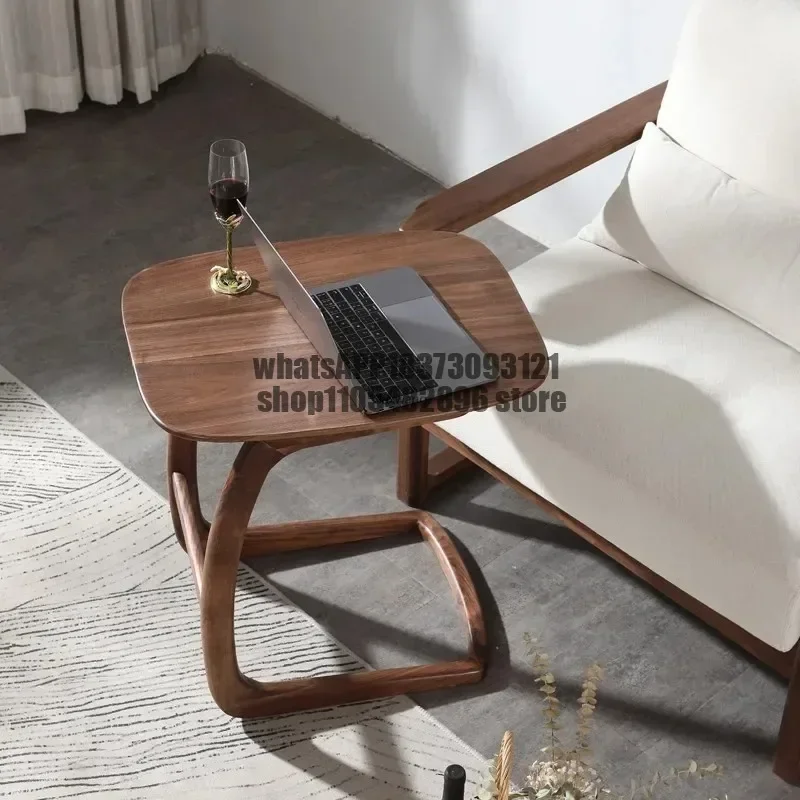 Nordic Side Table Movable Sofa Side Table Black Walnut Solid Wood Coffee Tables Small Apartment Living Room Corner side table