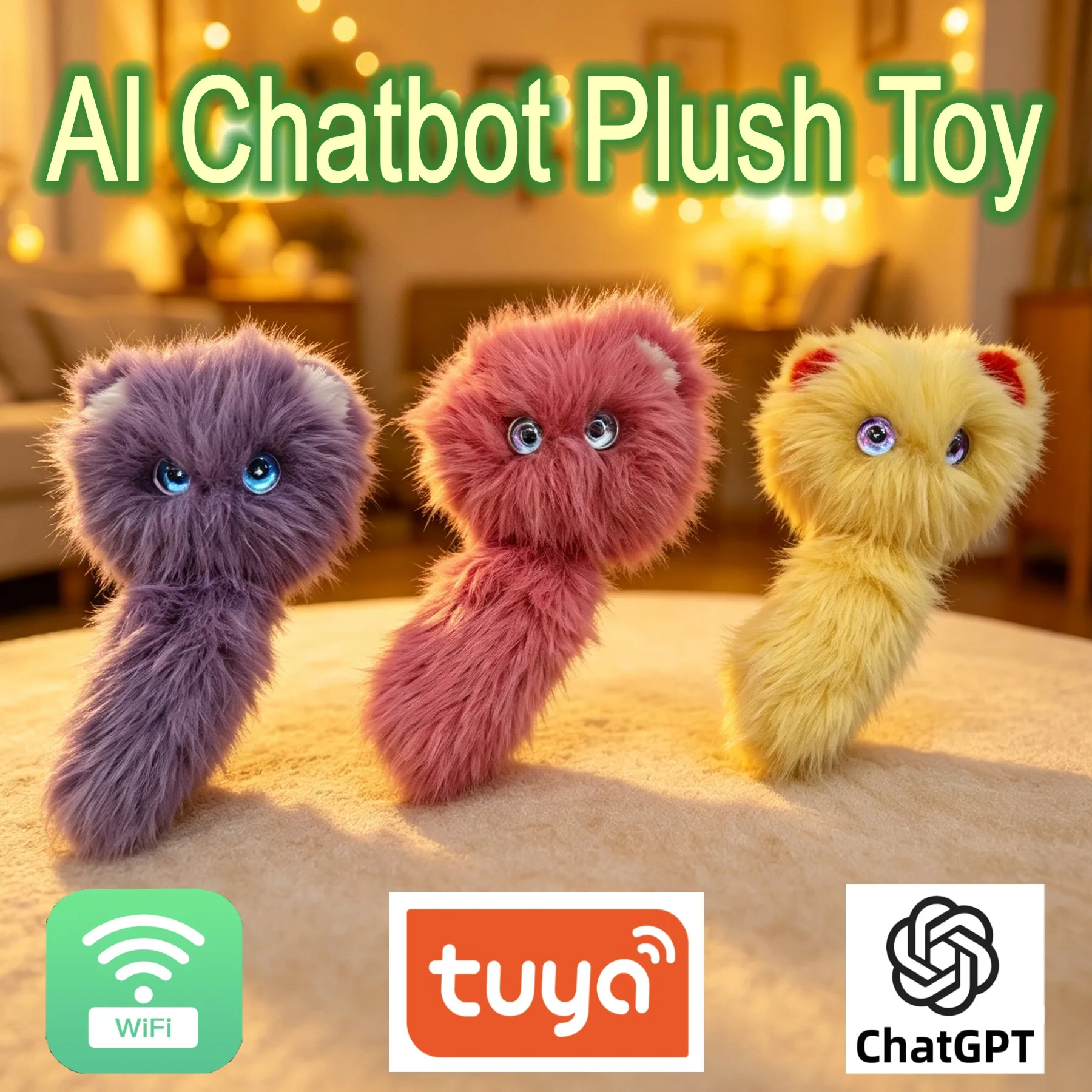 

AI Plush Talking Toy Companion Chat Robot LED Eyes Interactive E-Pet Rechargeable Tuya APP Type C Charging Port WiFi ChatGPT