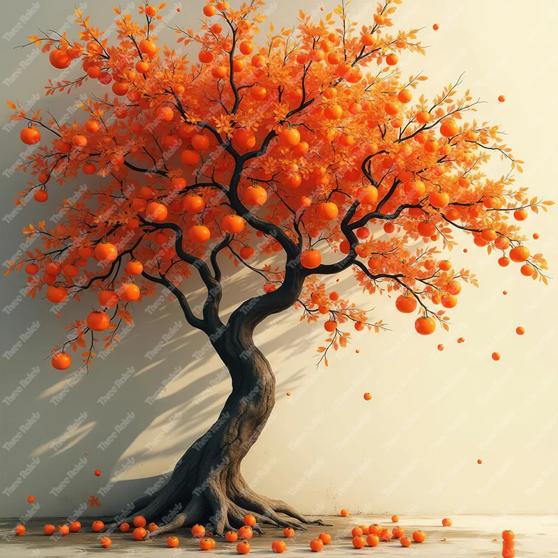 Three Ratels Beautiful persimmon tree watercolor art wall sticker for home Decoration