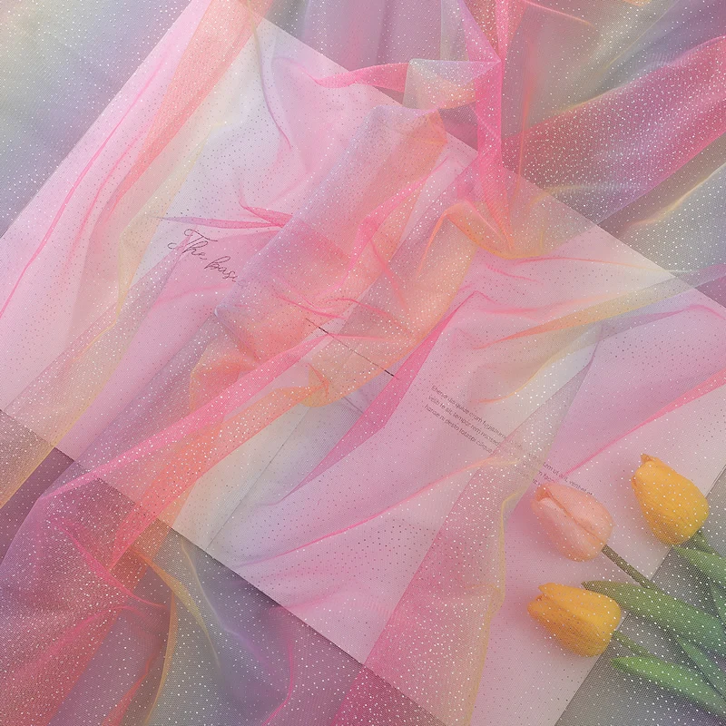 1yard colore sfumato Tulle tessuto arcobaleno materiale a rete illusoria per fai da te neonata gonna fascia indumento taglio Acceosrries