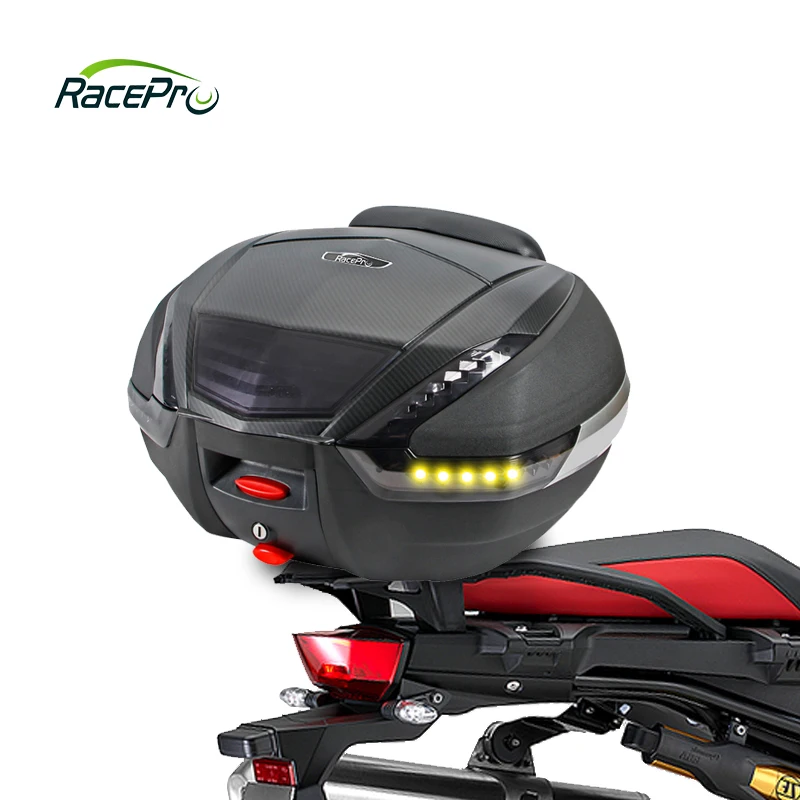 Racepro 48L LED light Plastic Full Helmet Motorcycle Tour Tail Box Capacity TrunkLuggage With Lock Storage Carrier Case