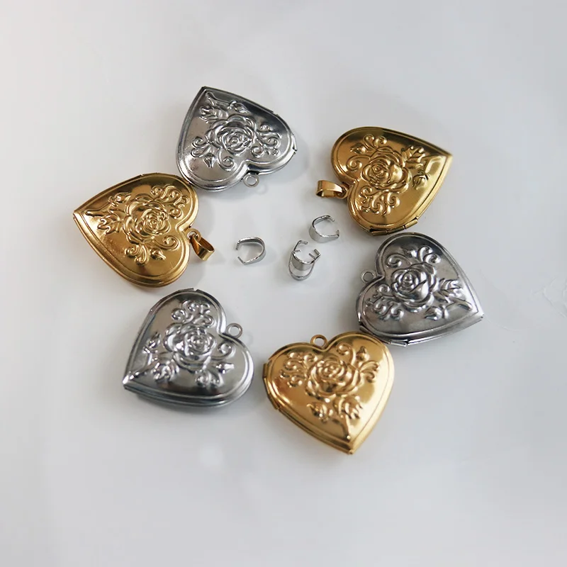 Wholesale 20pc/lot DIY Photo Frame Rose Heart Stainless Steel Charms Locket Pendant Jewelry Making Family Memories Festival Gift
