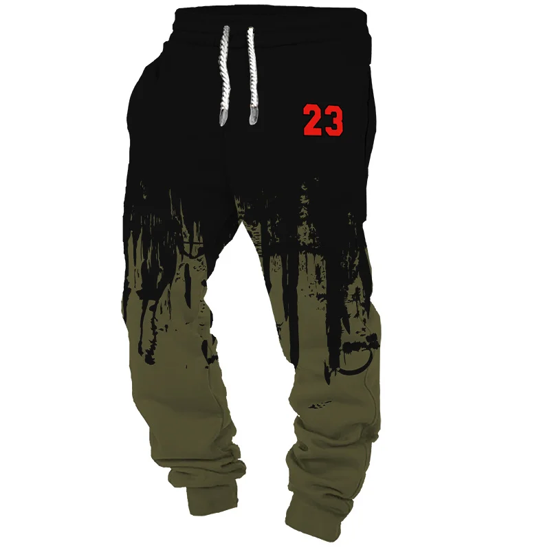 Men's 3D splashing ink graphic sweatpants hip-hop jogging sweatpants sports casual elastic waist drawstring design casual pants