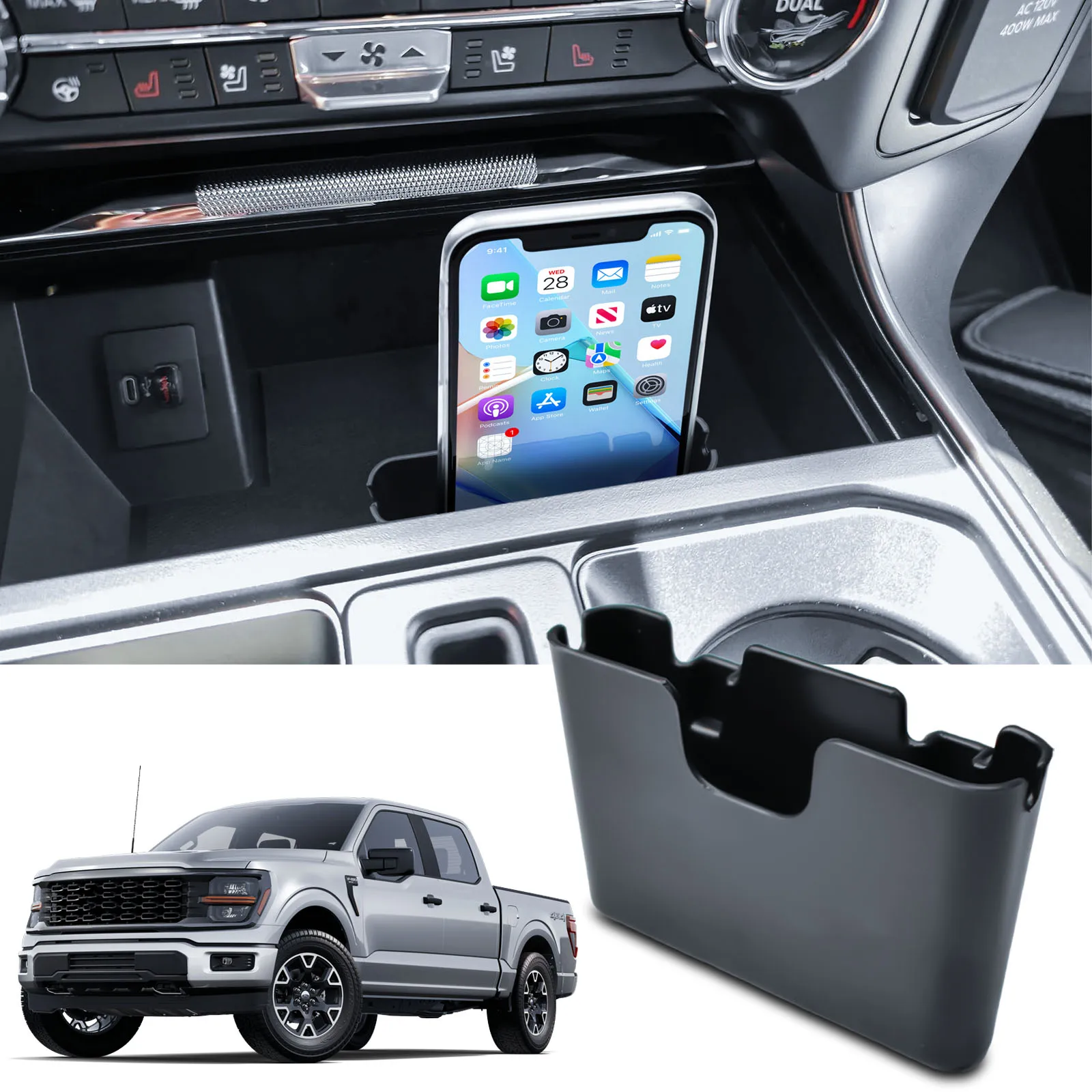 

Sixthsmoy Center Console Hanging Storage Box Tray for 2021-2024 2025 Ford F150 Accessories Interior Phone Mount Tray Organizer