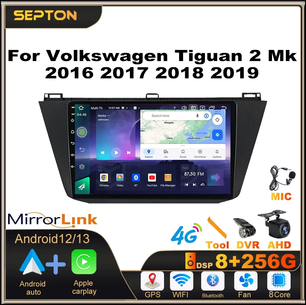 

SEPTON Android Car Radio for Volkswagen Tiguan 2 Mk 2016 2017 2018 2019 Navi GPS Carplay Automotive Multimedia Car Audio Systems