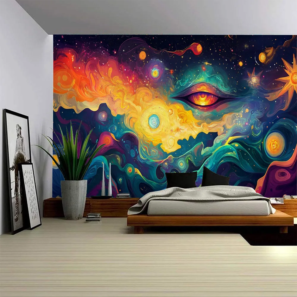 Bohemian Psychedelic Eye Starry Sky Wall Hanging Tapestry Fabric Mural Hippie Bedroom Bed Sheet Beach Mat Home Decor