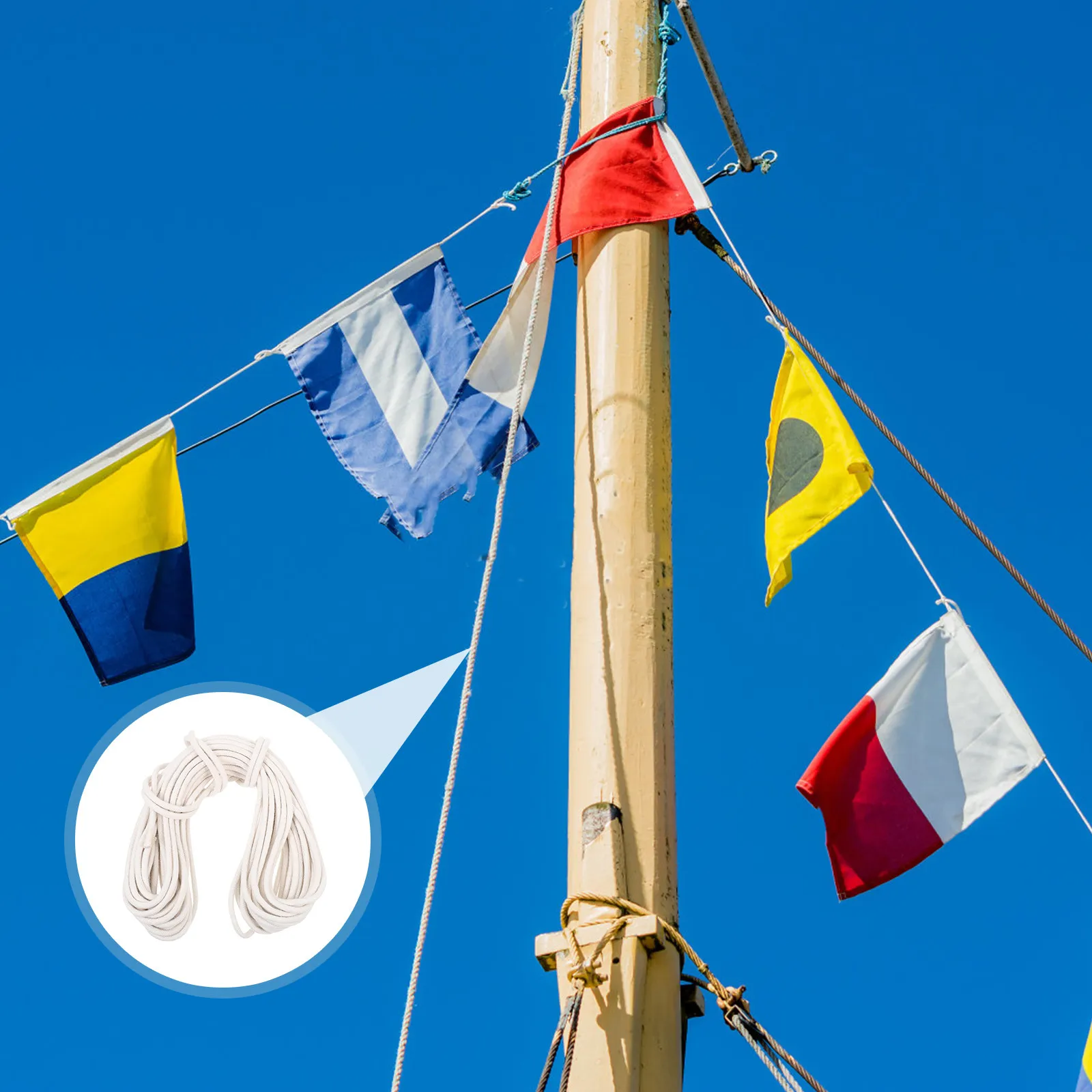 Cuerda de algodón de 6 mm para mástil de bandera, cabo de elevación, suave, color blanco, de repuesto
