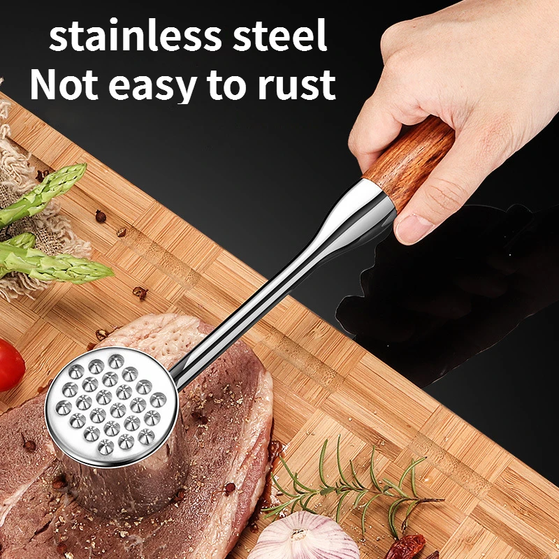 

Rosewood Handle 304 Stainless Steel Meat Hammer Double-sided Handheld Meat Hammer Steak Household Thickened Kitchen Cooking Tool