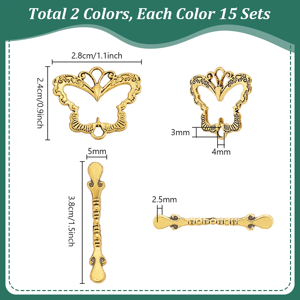 30Sets Butterfly Toggle Clasps 28mm OT Clasps Alloy Jewelry Clasp Closure Metal T Bar Clasp Closure Clip Connector for Necklaces