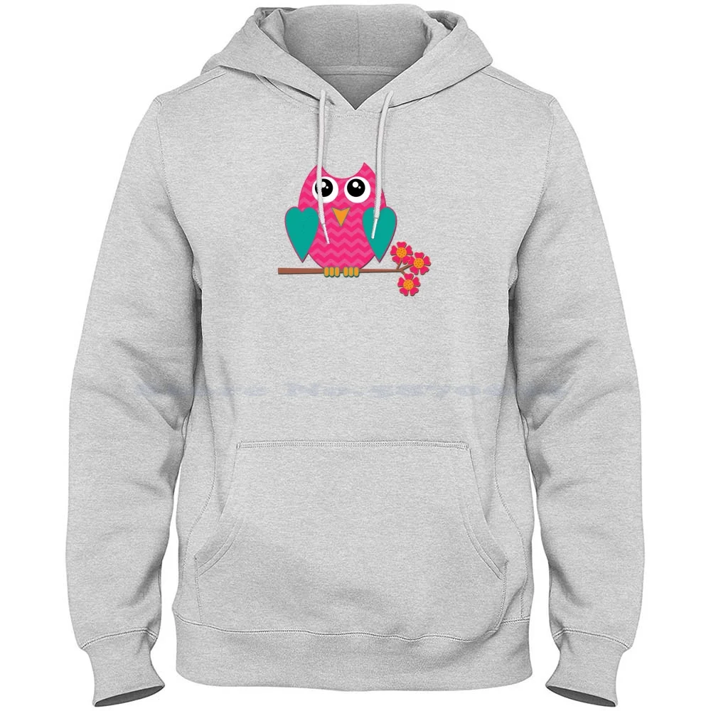 Pink Owl Valentine's Day | Cherie's Art 100% Cotton Hoodie Birds Cute Whimsical Owls Pink Aqua Hearts Flowers Valentines