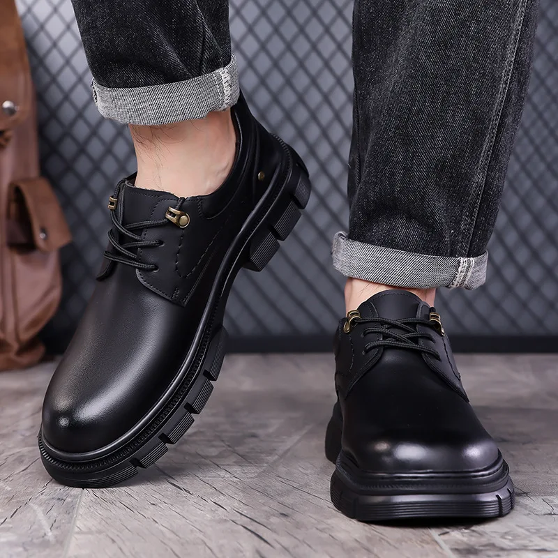 الرجعية نمط كبير رئيس أحذية من الجلد للرجال موضة عادية مصمم جديد في الهواء الطلق أحذية الذكور ربيع الخريف منصة حذاء العمل رجل #6