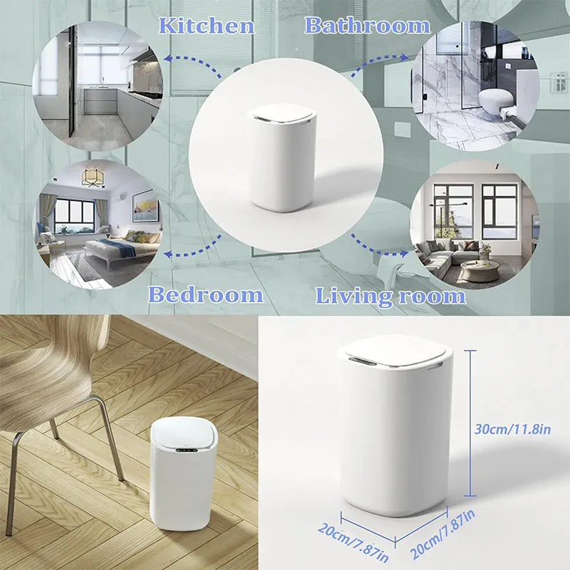 2024 Electric smart sensor switch trash can 12L bedroom anti-odor and anti-mosquito office kitchen bathroom waterproof trash can