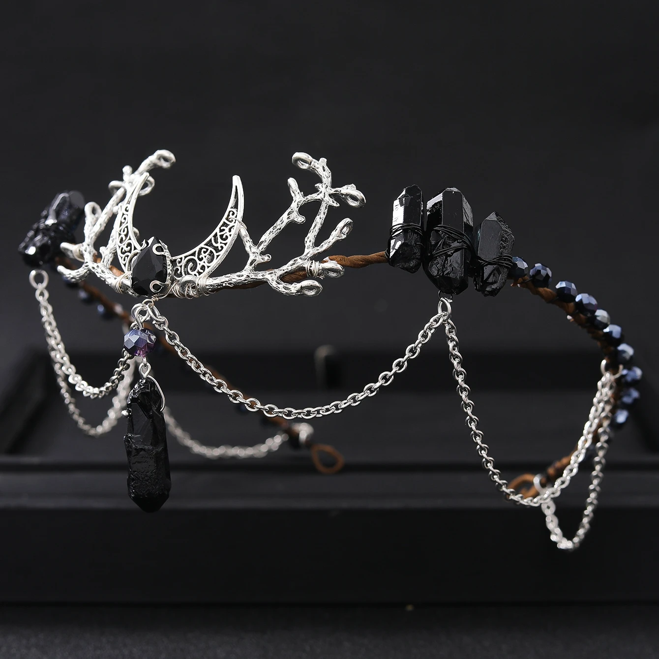Baroque Black Crystal Crown Tiara Headband For Women Party Rhinestone Prom Diadem Hairband Crown image 2