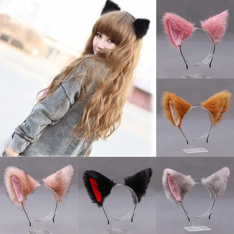 Lolita Animal Cat Fox Ear Hair Hoops Cosplay Faux Fur Hairband Girls Halloween Anime fasce copricapo accessori per capelli