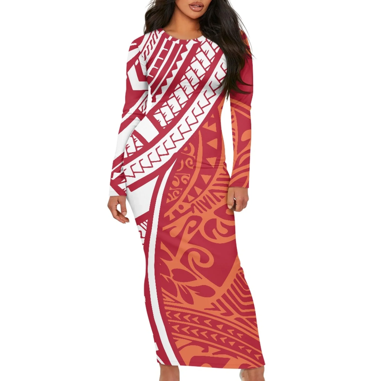 

Polynesian Tribal Tongan Totem Tattoo Prints Clothes Women Long Dress Matching Men POLO Shirt Comfort Breathable Lovers Cloth