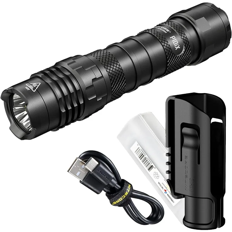 Nitecore P10iX Tactical Flashlight Floodlight, 4000 Lumen LED USB-C Rechargeable Super Bright Compact with LumenTac Organizer