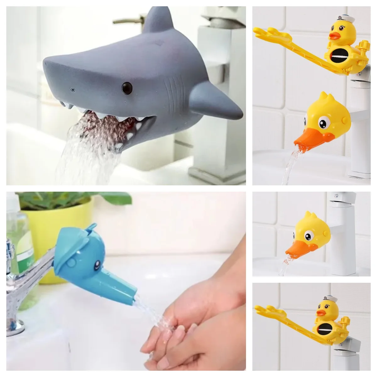 Animal Faucet Extender Shark Yellow Duck Elephant Washing Hands Sink Water Tap Extender Splash-proof Spout Extension Bath Toy