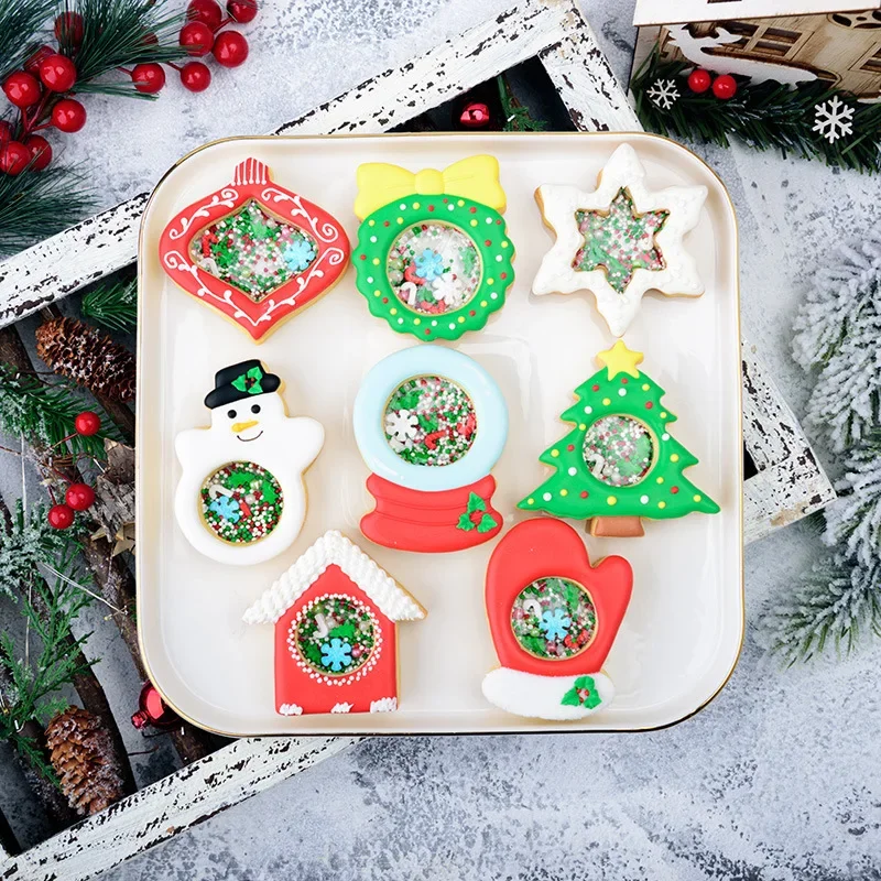 Cute Snow Globe Icecream Shaking Cookie Cutter Plastic Biscuit Mould Fondant Christmas Cake Decorating Tools DIY Fruit Cutter