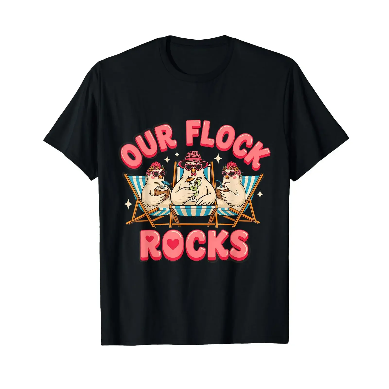 Unser Flock Rocks Chicken Sommerurlaub Familien Matching T Shirt vintage Washed Stretched Casual Breathable streetwear Stylish
