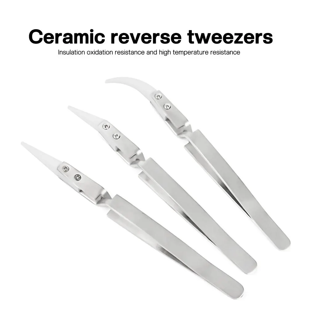 Керамический пинцет прямой направленный для пайки электроники с ручкой из нержавеющей стали серебра, прецизионный ручной инструмент