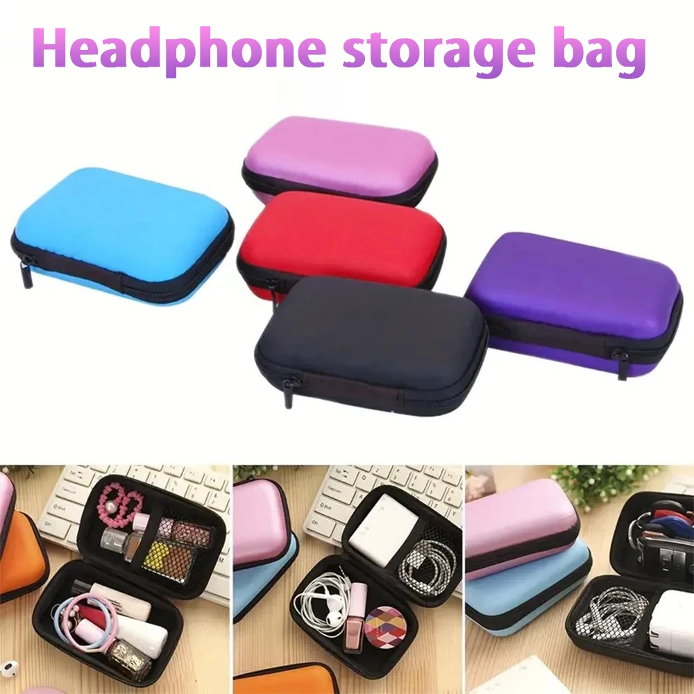 

1pc Portable Waterproof Headphone Storage Bag, Data Cable Packing Cube, Storage Card Games Box， EVA Protective Case For Travel