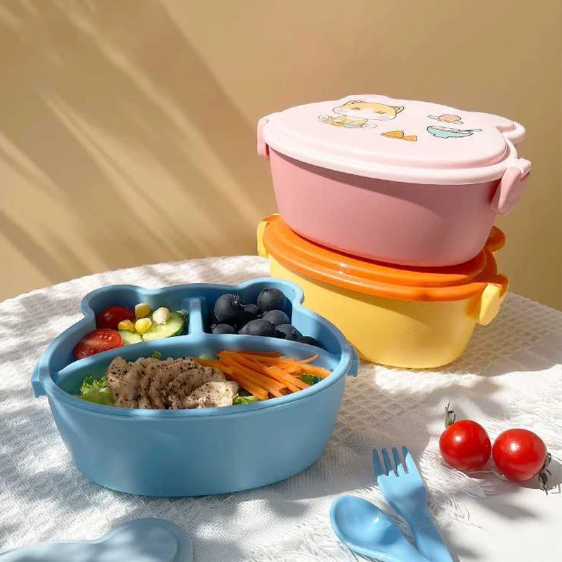 

Cute Cartoon Cat Lunch Box Double Layer Portable Food Container with Fork and Spoon Microwave Children Bento Box