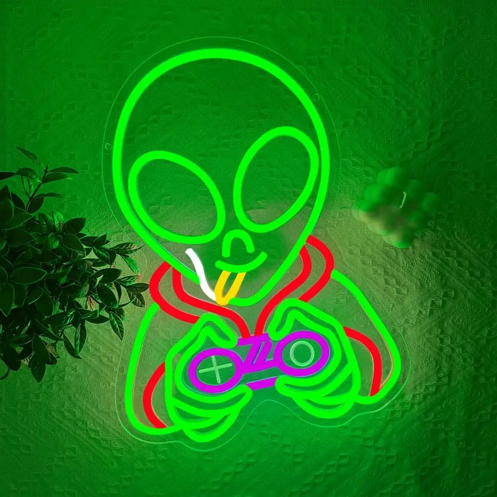 Gamer Alien LED Neon Sign USB Wall Light Gaming Theme Neon Lamp for Game Room Man Cave Christmas Holiday Wall Decor Gift