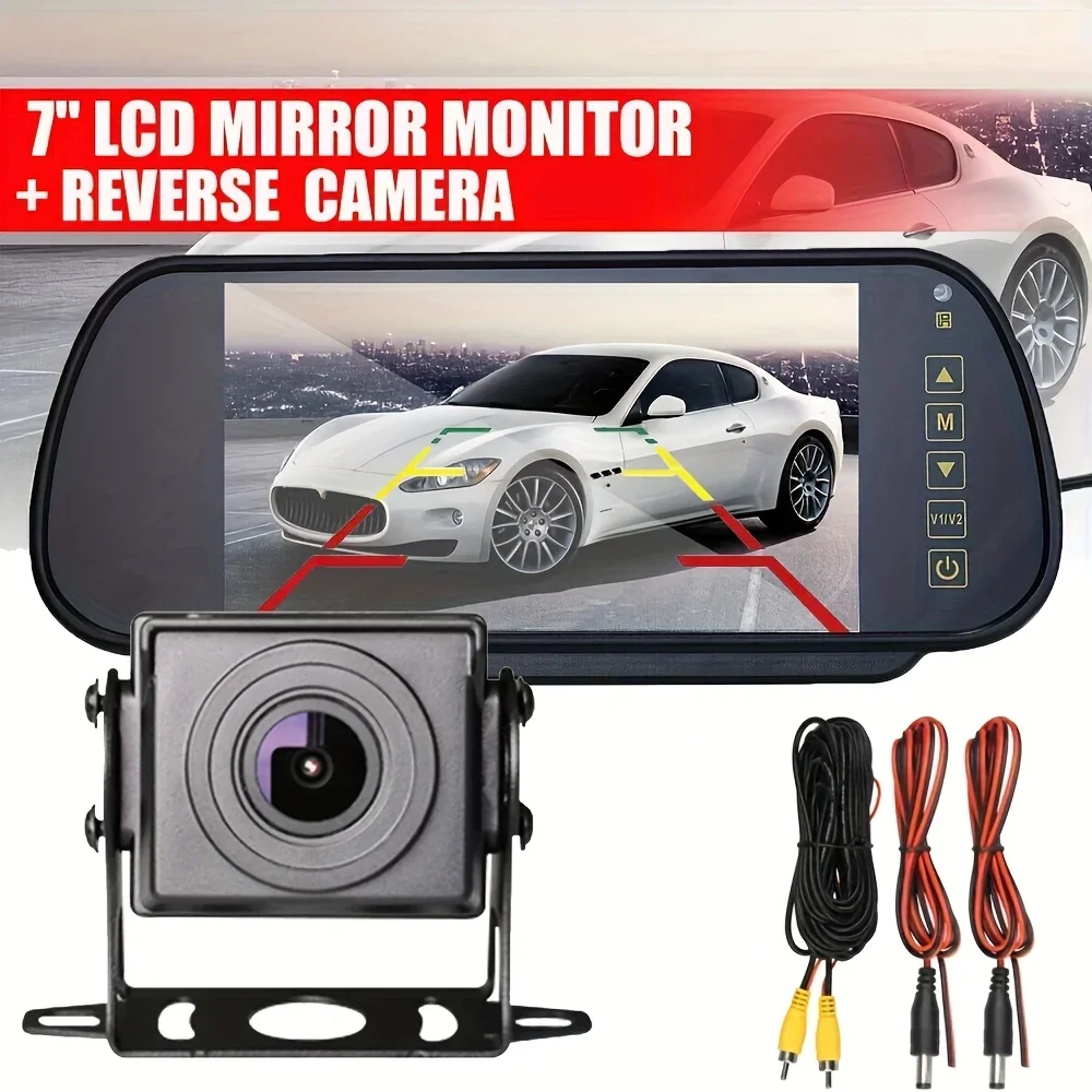 7inch LCD Car Rearview Mirror Monitor with Rear View Camera - Touch Buttons, Hardwired Power Supply for SUV, Truck
