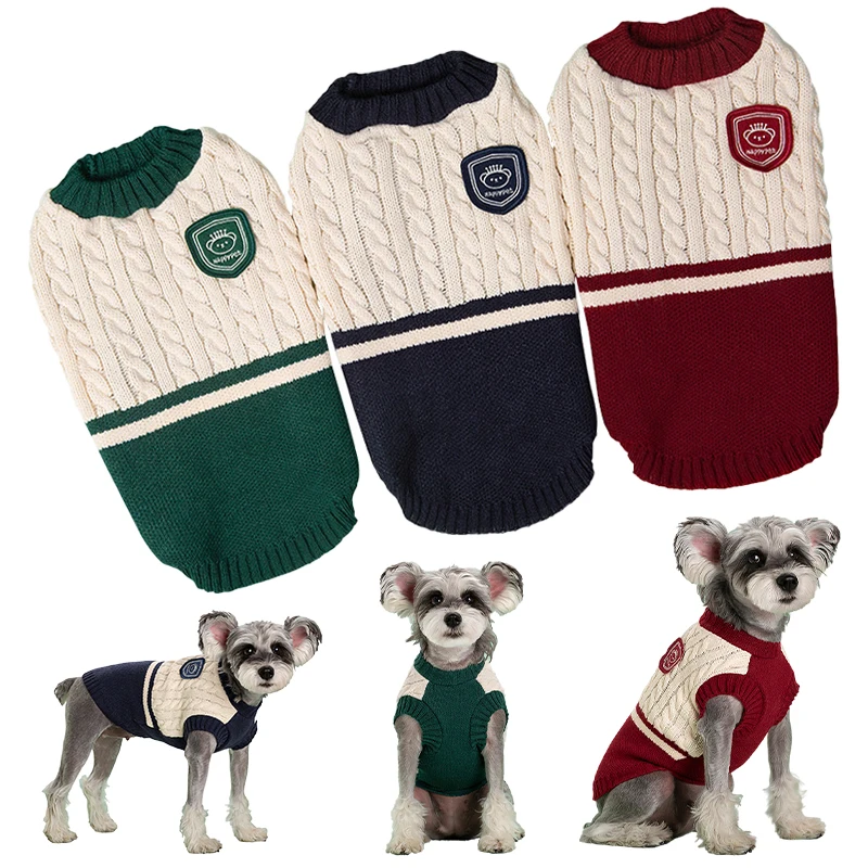 Hunde- und Katzenpullover, College-Stil, Winter-Haustierkleidung für kleine und mittelgroße Hunde, gestrickte Weste, Bulldogge, Teddy, Chihuahua,